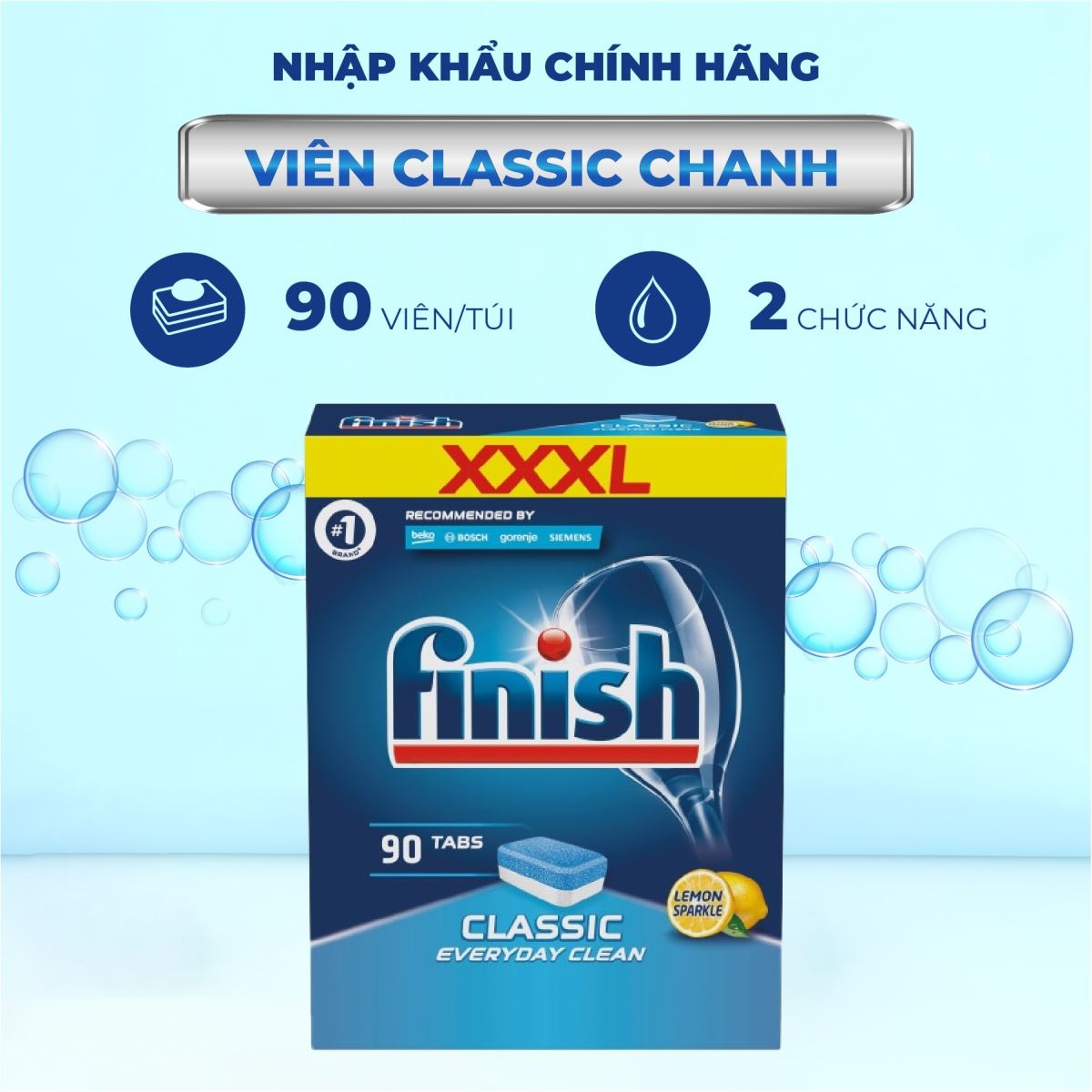 Viên rửa bát Finish Classic 100 viên/ hộp (hương chanh)