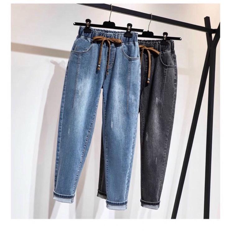 Quần Jeans Nữ - Quần Jeans Baggy Co Giãn Lưng Cao Quần Bò Ulzzang Lưng Thun Vải Cotton Mền Mịn, Thoáng Mát