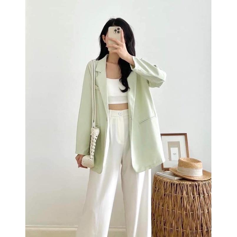 Áo Blazer Dài Tay Trơn Dáng Rộng Có Đệm Vai , Áo Khoác Vest Dài Tay Cơ Bản Nhiều Màu, Labibi