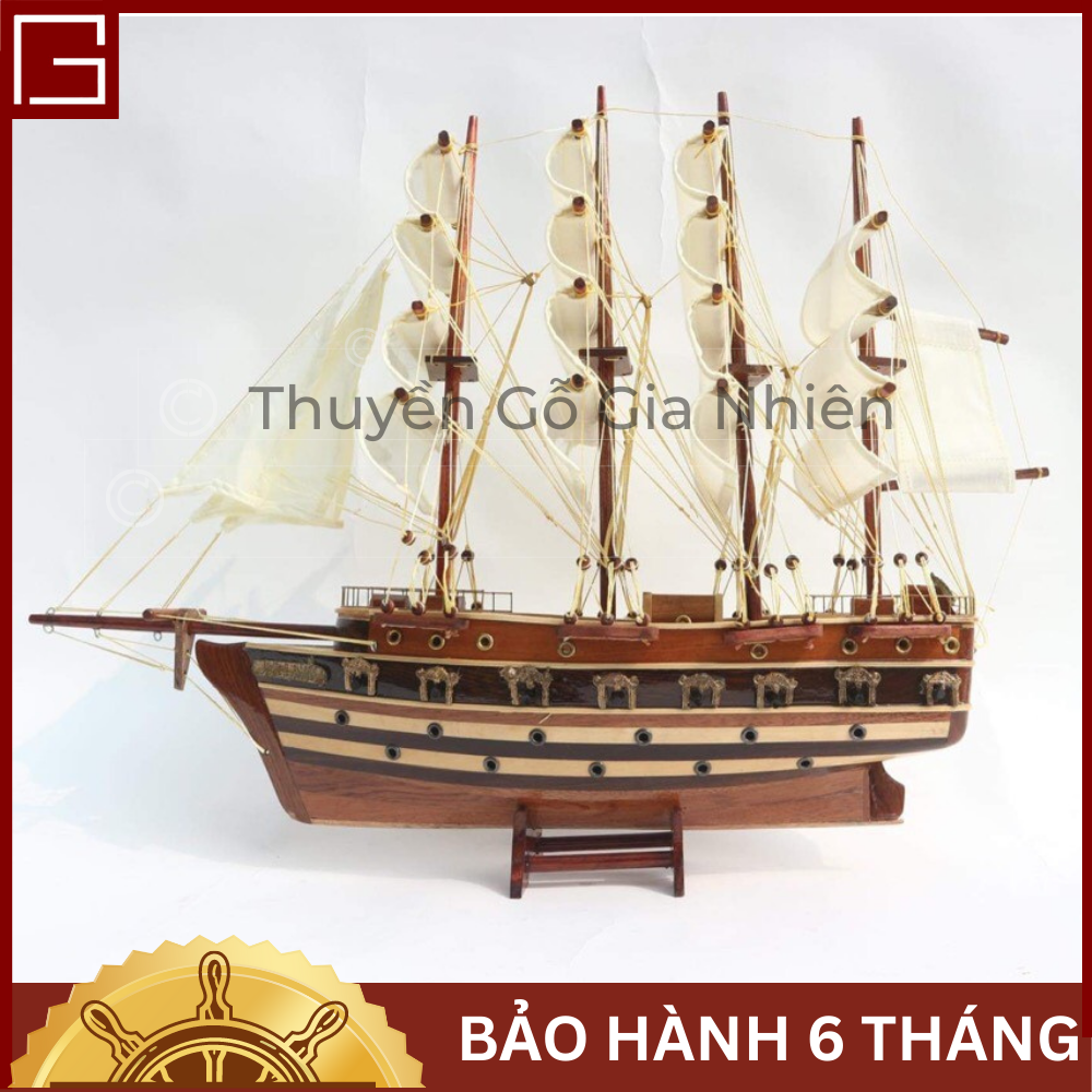 Mô Hình Thuyền Gỗ Trang Trí Phong Thủy Dạng Thuyền Cổ France II Buồm Trắng - Loại 2 - Chính Hãng, Hàng Xuất Khẩu Chất Lượng Cao