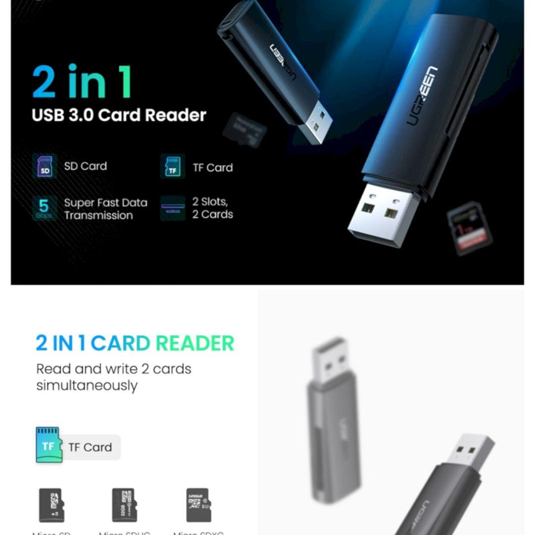 Ugreen UG60722CM264TK SD/TF USB 3.0 Màu Đen Đầu đọc thẻ SD/TF chuẩn USB 3.0 - HÀNG CHÍNH HÃNG