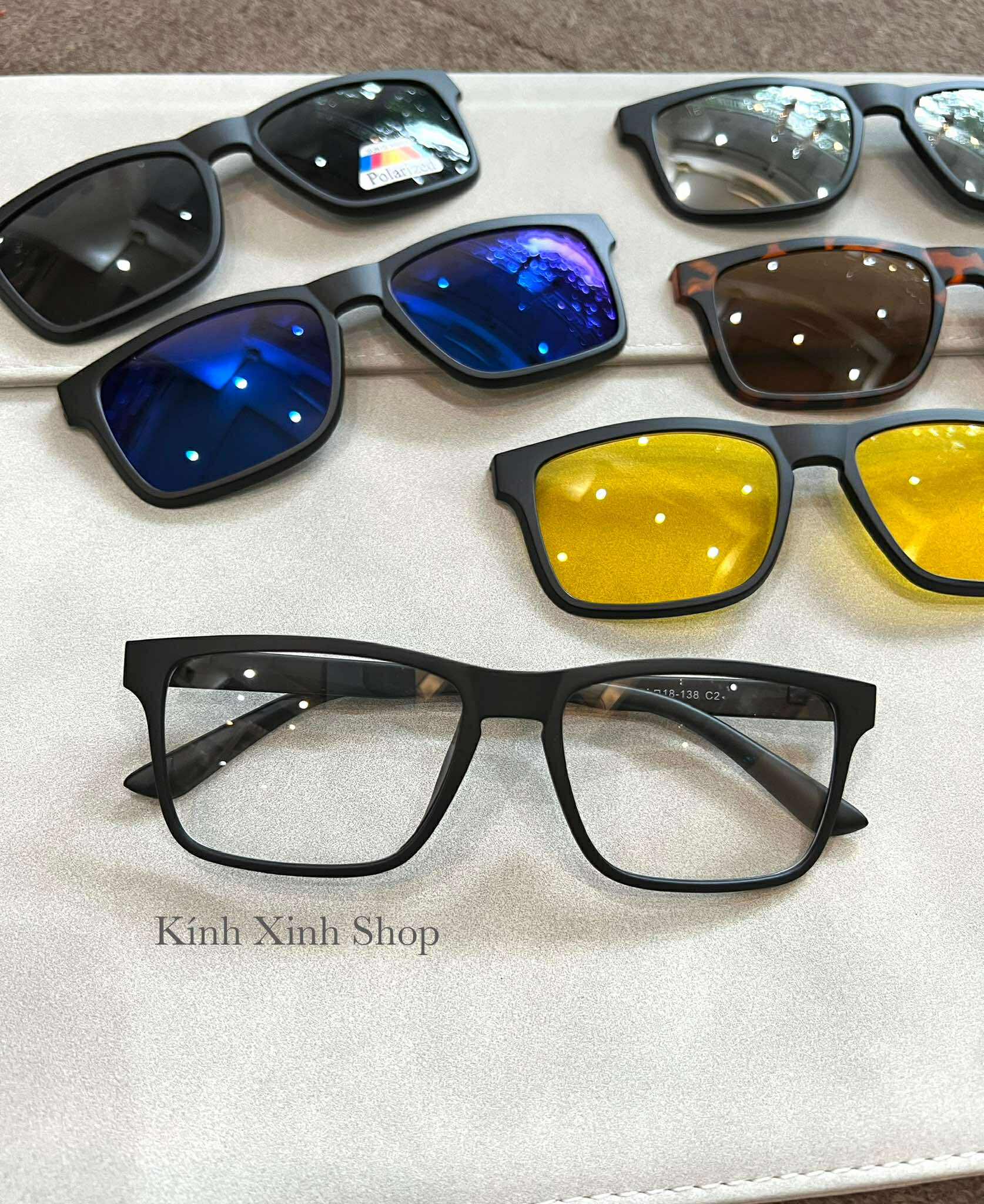 Kính Mắt Rân Cận, Gọng Kính Cận Mắt Vuông Clip On Nhiều Tròng 6in1 Gọng Ultem Màu Đen Đi Ngày Và Đêm