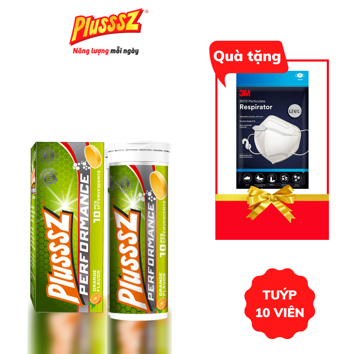 Viên sủi Plusssz Performance vị cam không đường cung cấp 13 vitamin và khoáng chất, bổ sung cafein từ Guarana hỗ trợ tăng cường sức đề kháng