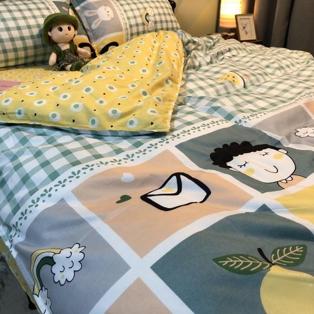 Set Chăn Ga Ô Vuông Hoạt Hình Ngộ Nghĩnh Cotton Poly Siêu Cute Bền Đẹp