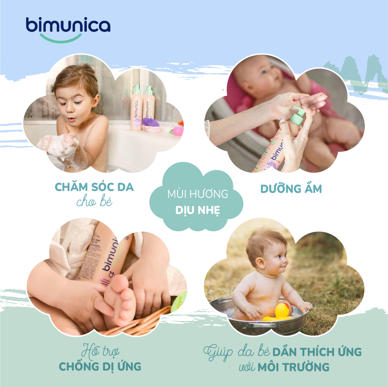 [QUÀ 220K] Combo Sữa Tắm Gội 2in1 (500ml) & Xịt Rửa Tay Khô BIMUNICA cho bé 0+ - Không Cồn, Không Xà Phòng