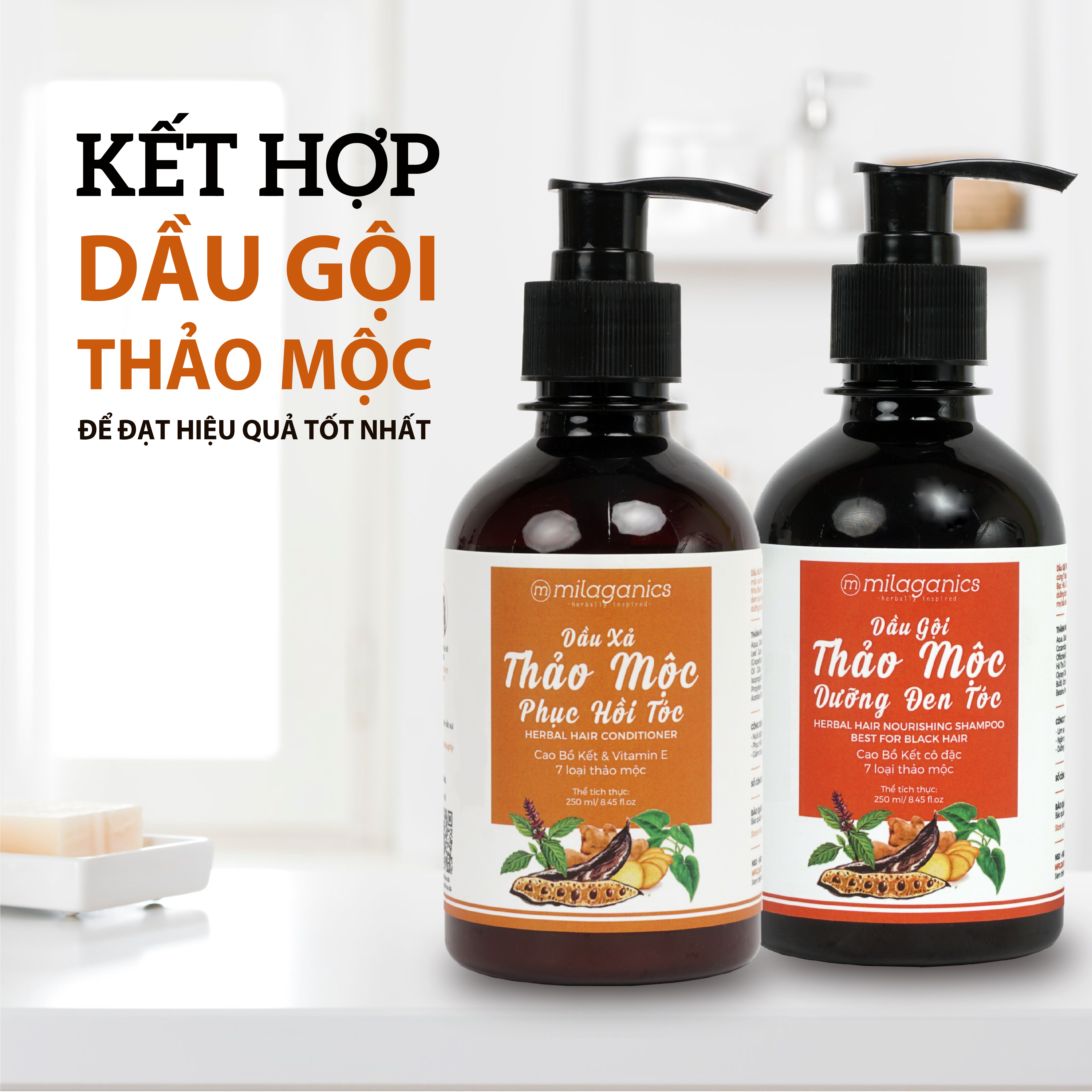 Dầu Xả Tóc 7 Loại Thảo Mộc Dưỡng Đen Tóc, Ngừa Rụng MILAGANICS 250ml (Chai)