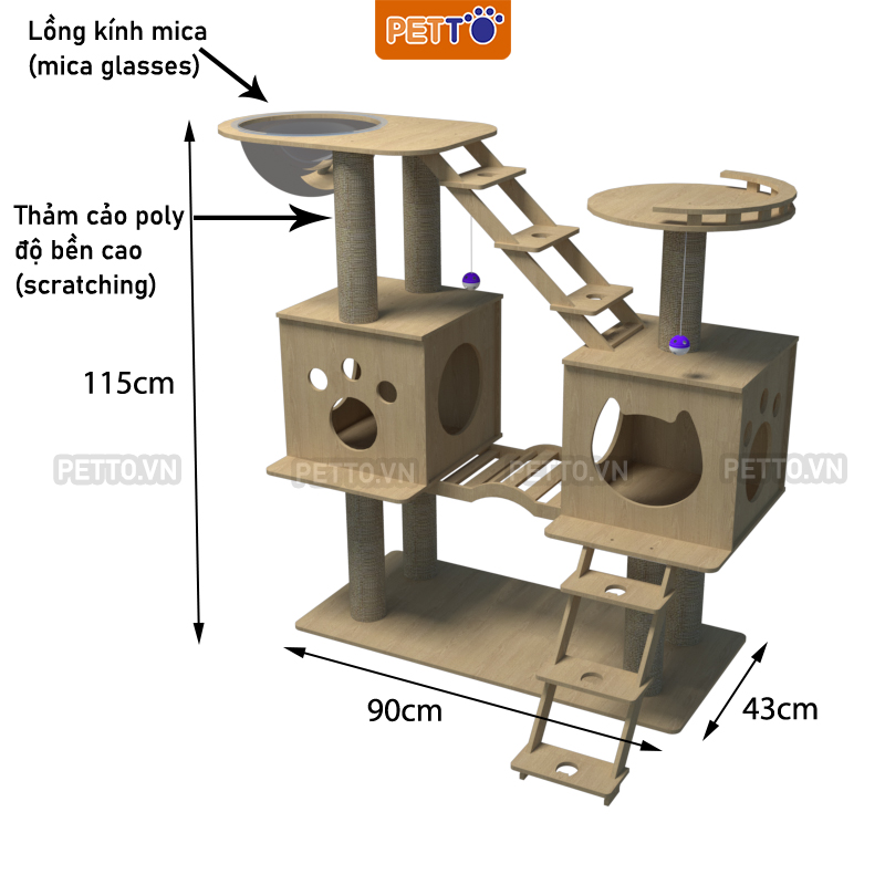 Nhà cây cho mèo bằng gỗ KÈM LỒNG KÍNH xinh xắn tháo lắp dễ dàng BẢO HÀNH 1 NĂM dành cho 1- 3 bé mèo CH013_G