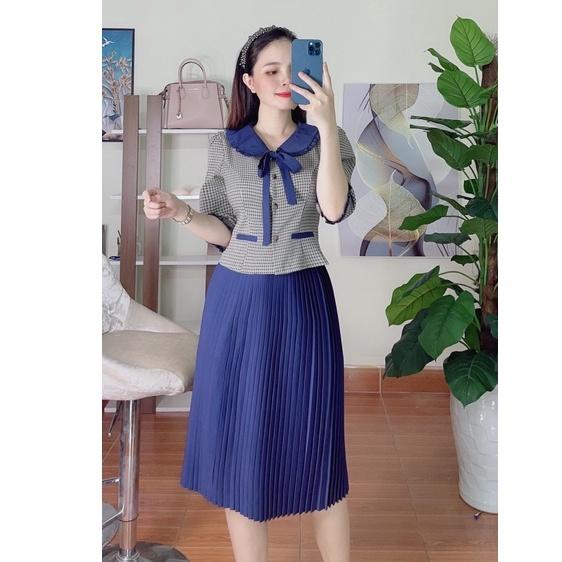 Sét áo kèm chân váy xếp li công sở đẹp-Sét bộ công sở nữ