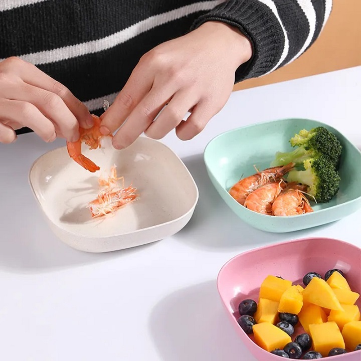 Sét 4 Đĩa Nhựa Lúa Mạch , Dĩa Nhựa Đựng Thức Ăn , Trái Cây Hình Vuông An Toàn Tiện Dụng