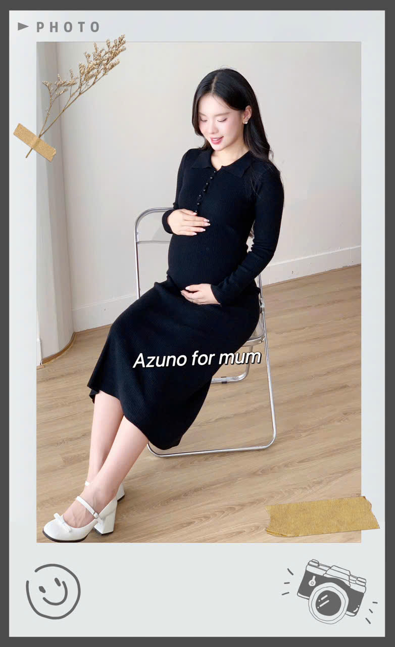 Váy Bầu Len, Đầm Len Bầu Cổ Đức Dáng Body Dài