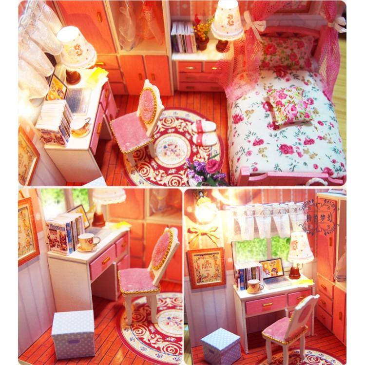 Mô hình nhà búp bê gỗ - phòng ngủ màu hồng Pink Dream