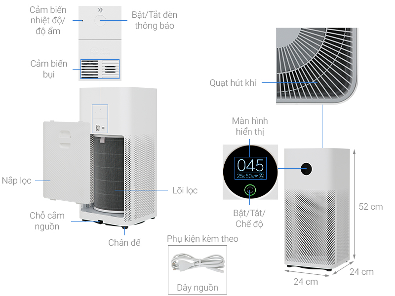 Máy Lọc Không Khí XIAOMI Mi Air Purifier 4, Cảm Ứng Khử UV, Kết Nối App, Phù Hợp Không Gian 50 m2 - Hàng Chính Hãng