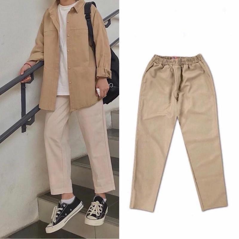 Quần Basic Kaki Nam Nữ Ống Suông UNISEX màu Đen/Tan (Chất siêu mịn dày đẹp