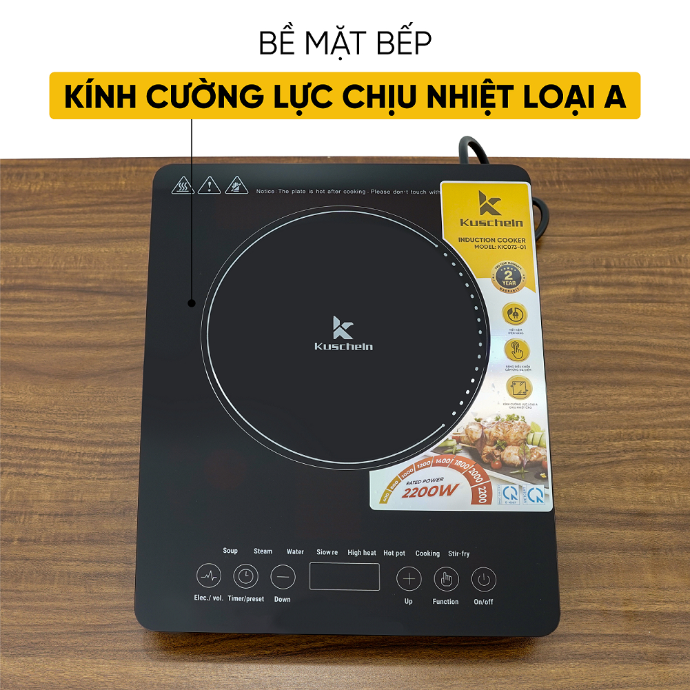 Bếp Từ Đơn Kuscheln KIC073-01 (2000W)  tự ngắt thông minh, tản nhiệt đối lưu- Tặng Nồi Lẩu - Hàng Chính Hãng