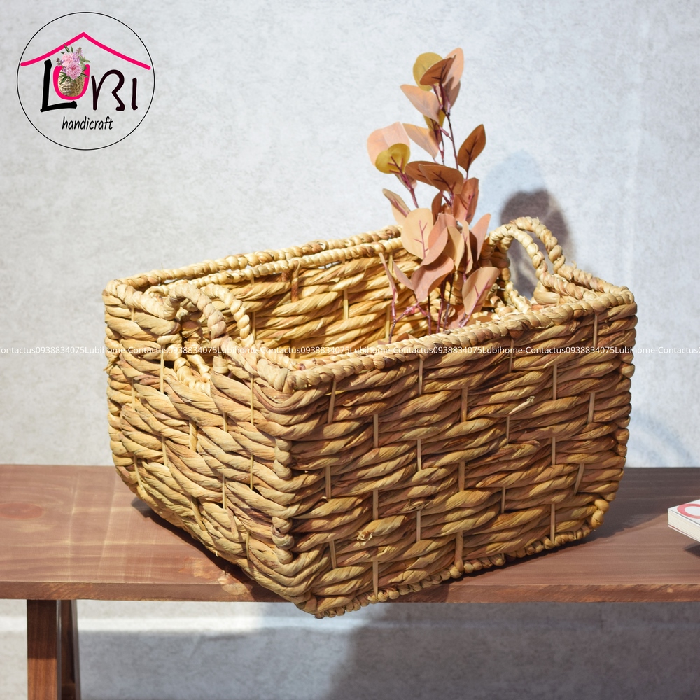 Lubihandicraft - Sọt đựng đồ đan lục bình hình chữ nhật bầu đáy - xinh xắn, bền chắc