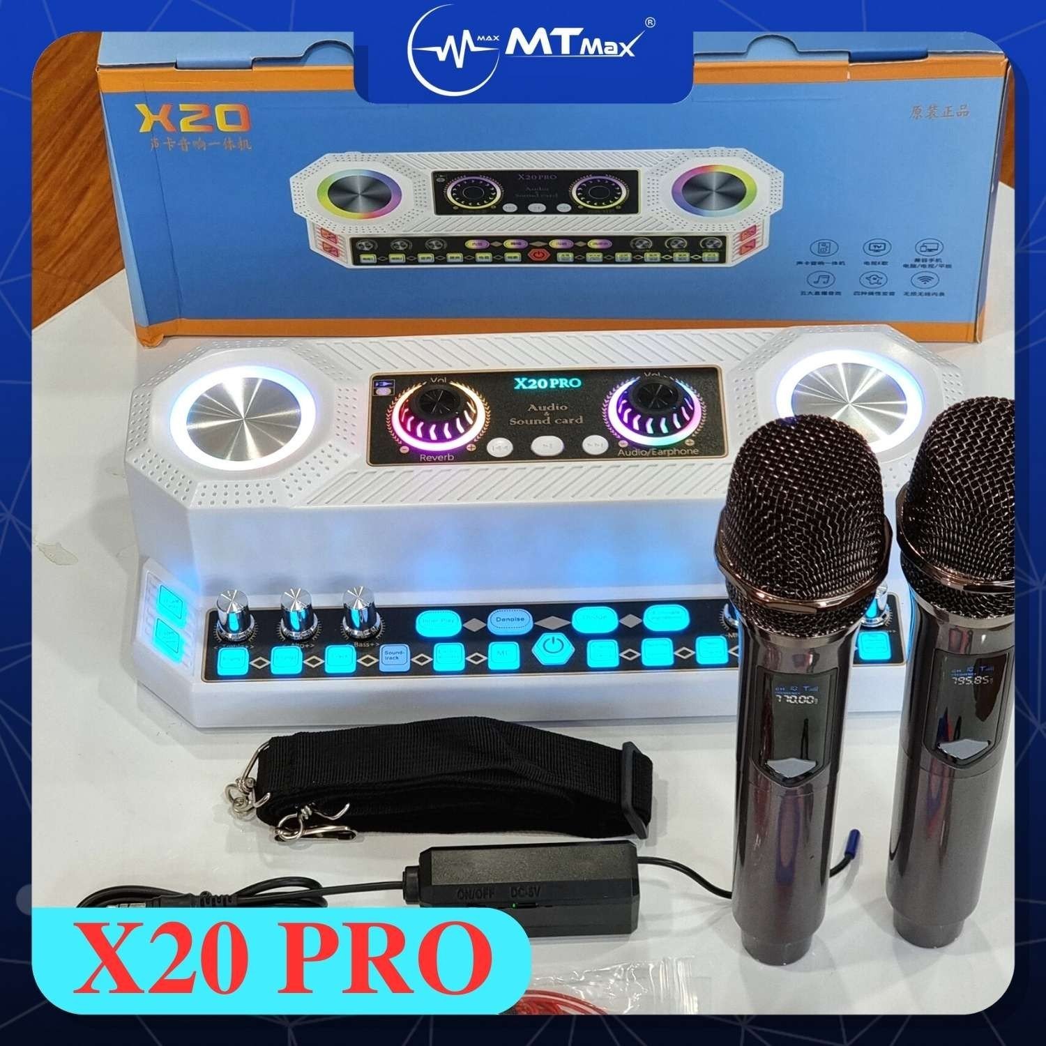 Bộ hát live thu âm X20 PRO karaoke kèm loa tích hợp soundcard và 2 micro thỏa thích làm idol