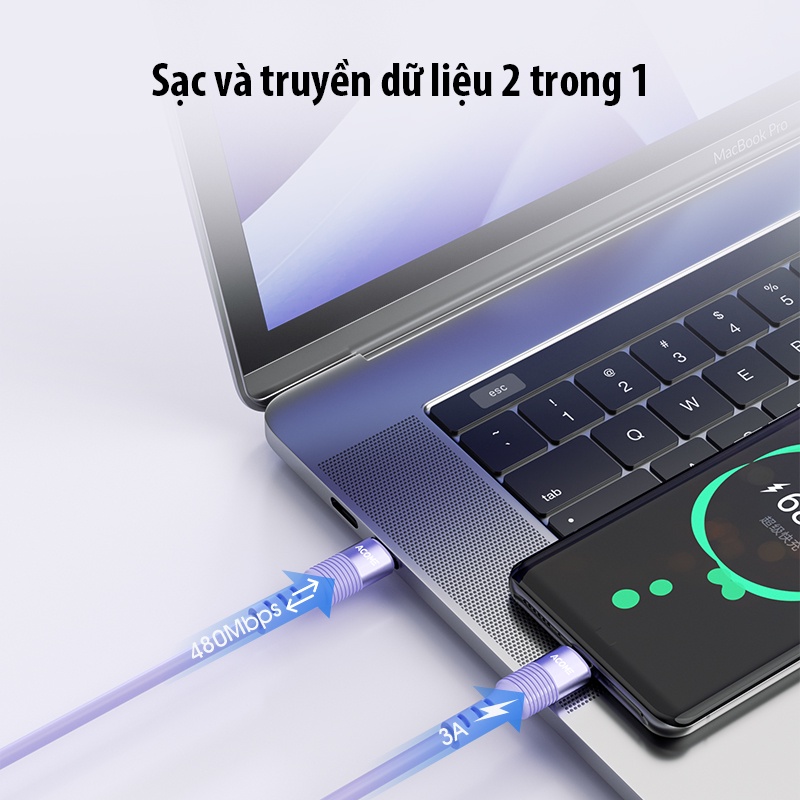 Cáp Sạc Nhanh ACOME APD010S Dây Sạc Type C To Type C Chất Liệu Silicon 1M - Hàng chính hãng