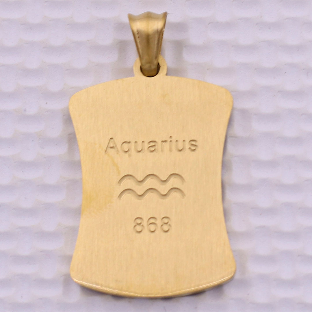 Mặt dây chuyền cung Bảo Bình - Aquarius inox vàng kèm vòng cổ dây da đen, Cung hoàng đạo