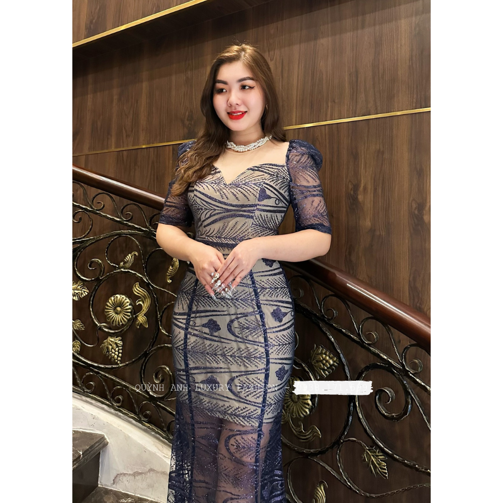 Đầm kim sa dáng đuôi cá Xanh đen Neala