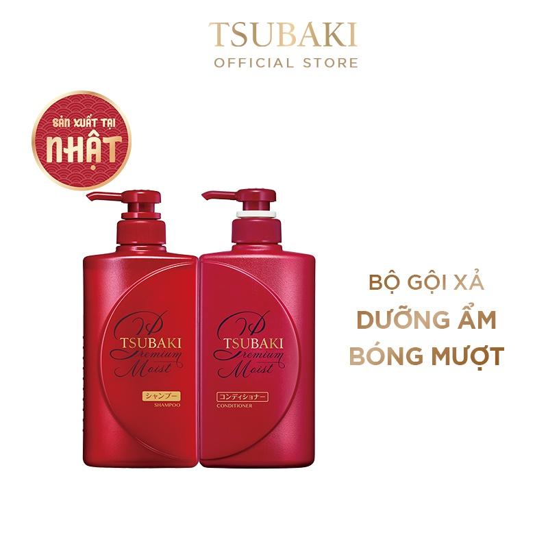 Bộ đôi gội xả Dưỡng tóc bóng mượt Premium Moist Tsubaki 490ml