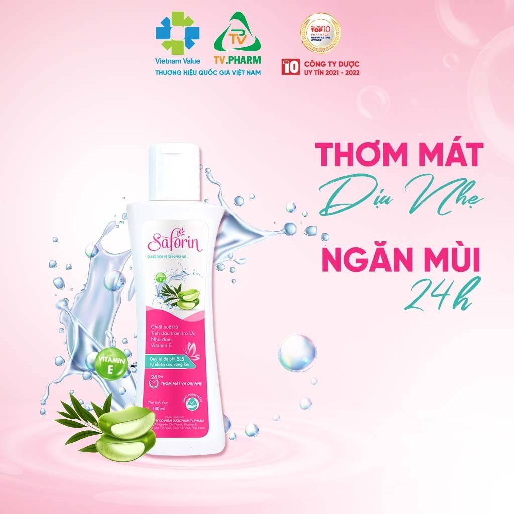 DUNG DỊCH VỆ SINH PHỤ NỮ SAFORIN - Chiết xuất từ tinh dầu tràm trà Úc, Nha đam, Vitamin E (150ml)