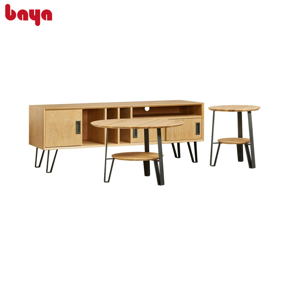 Bàn Trà, Bàn Cà Phê BAYA CARINE Được Làm Từ Chất Liệu Gỗ MDF, Gỗ Sồi Veneer Cao Cấp Với Khung Sắt Sơn Tĩnh Điện Có Độ Bền Cao, Hạn Chế Gỉ Sét 5276