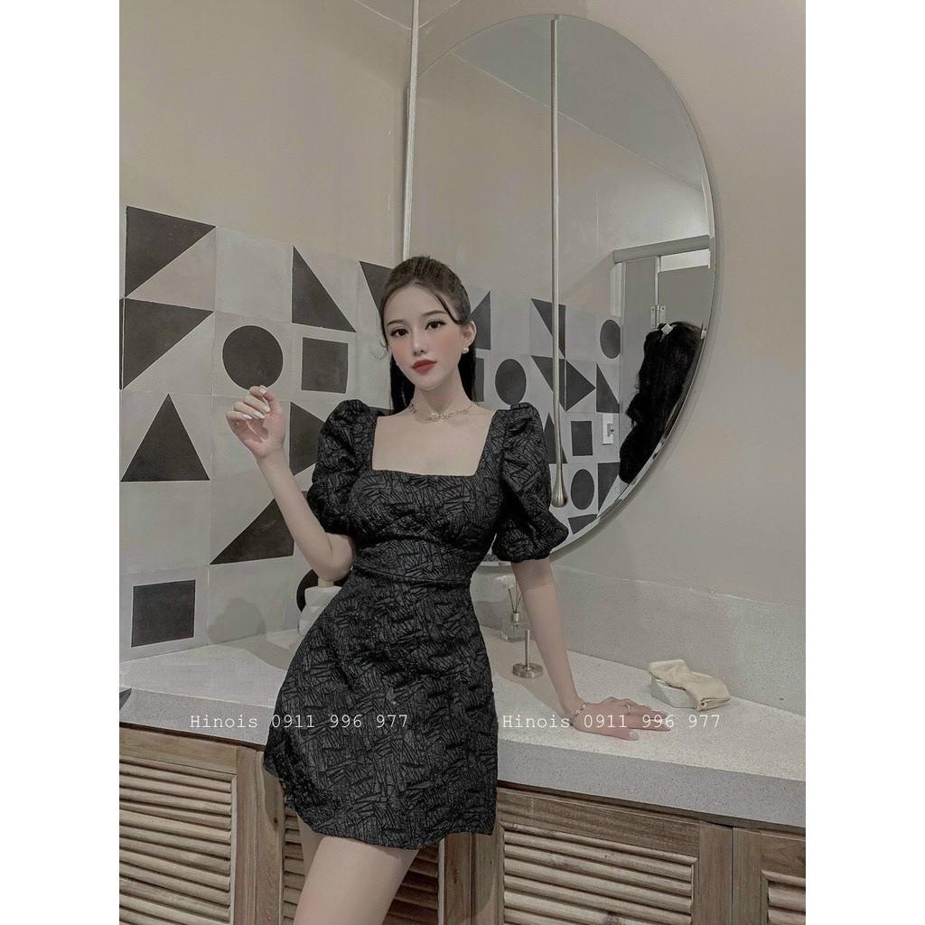 Đầm Dáng Xoè Ngắn Đầm Gấm Xốp Tay Phồng Hở Lưng Có Dây Thắt Lưng 2 Màu Trắng - Đen - KÈM HÌNH THẬT&VIDEO