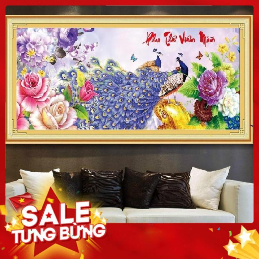 Tranh thêu chữ thập chim công mo0030 195x87cm