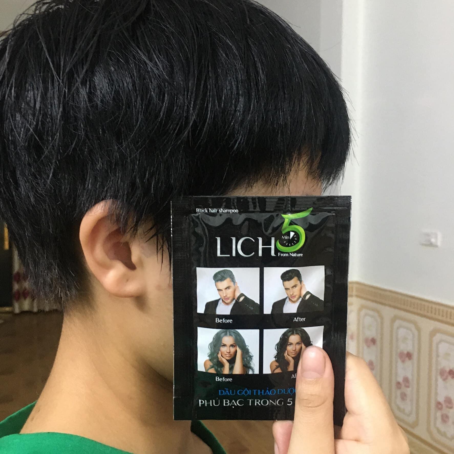 Dầu gội nhuộm tóc Lich5 màu nâu đen - Lên màu tự nhiên - Sử dụng đơn giản, tiện lợi, mùi dễ chịu - Tặng bộ kit tự nhuộm tại nhà