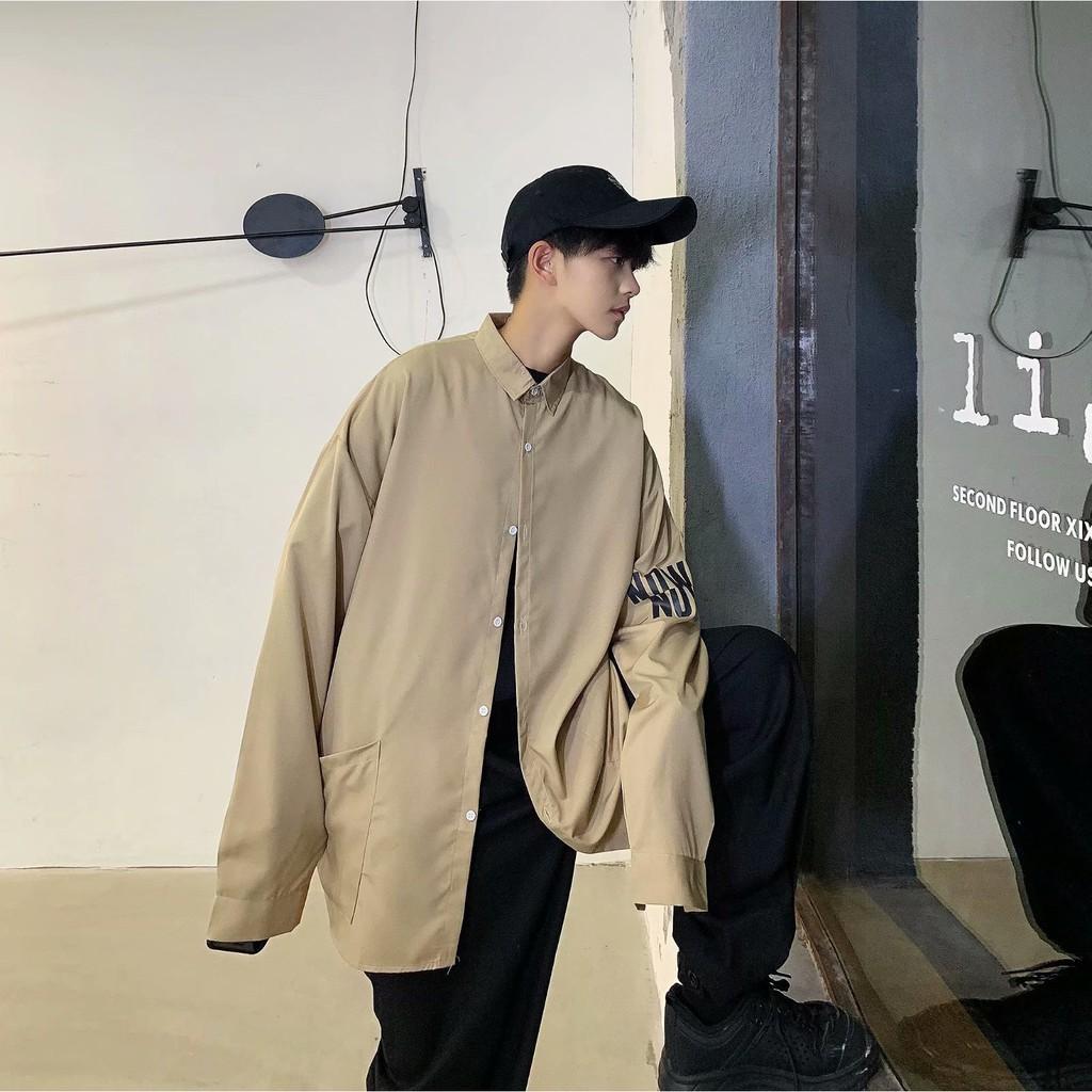 Áo sơ mi tay dài họa tiết chữ in thời trang phong cách cho nam