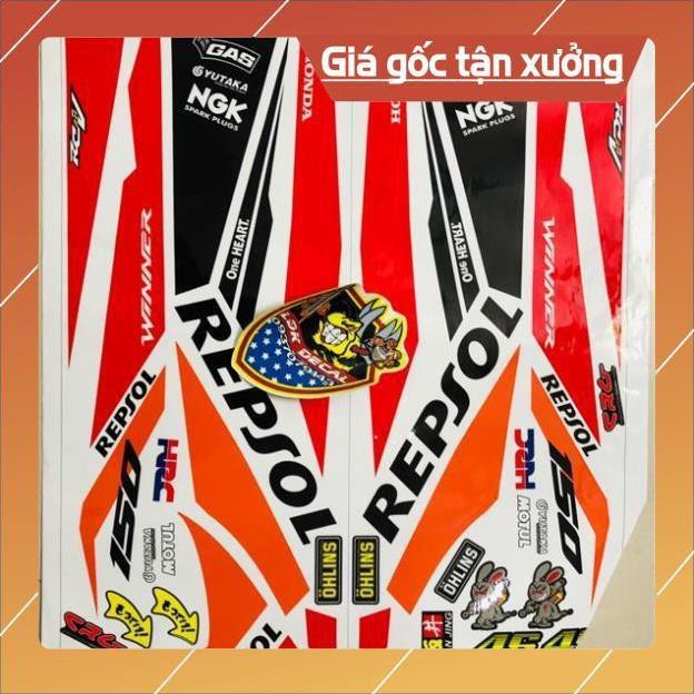 Tem rời winner Repsol đỏ cam đen dán xe trắng 3 lớp ko bay màu