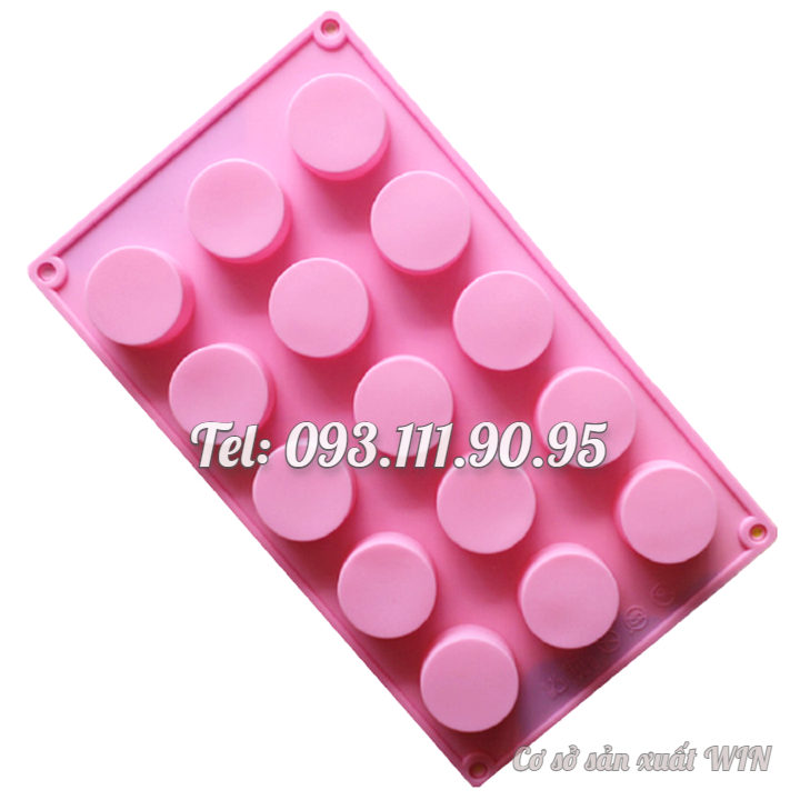 Khuôn silicon làm bánh, rau câu, bánh pudding, mousse 15 hình trụ tròn - Mã số 1016
