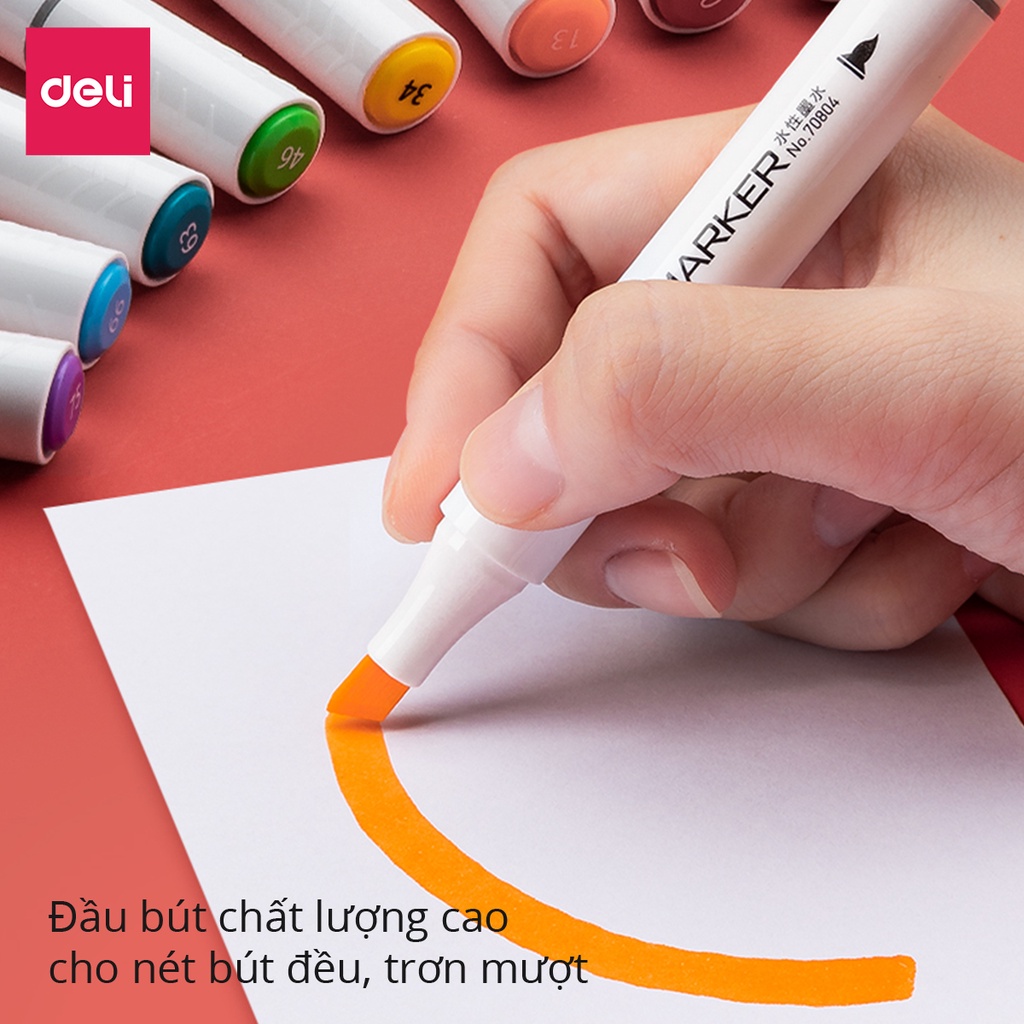 Bút màu marker thân tròn hai đầu - marker hộp nhựa - Deli 70804