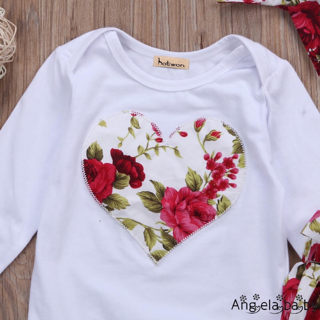 ❤️Bộ Áo Quần Bé Gái Size 4,5kg Đến 8kg Trái Tim Hoa Đỏ Tặng Kèm Băng Đô Cao Cấp