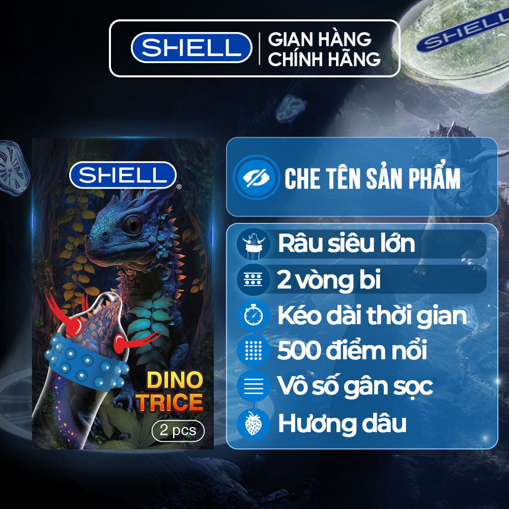 Bao cao su Shell Dino Trice - 1 bao gai, 2 vòng bi + 1 bao Shell Performax (Hộp 2 cái) | SHELL CHÍNH HÃNG