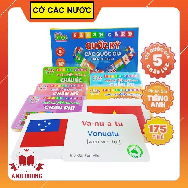 Bộ Thẻ Học Song Ngữ Quốc Kỳ Các Quốc Gia Trên Thế Giới- 175 Flaschcard Cờ Các Nước Kèm Hình Ảnh Sinh Động