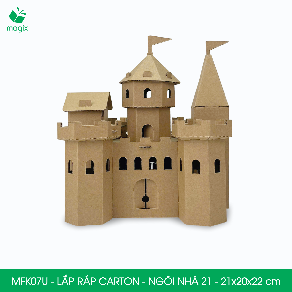 MFK07U - 21x20x22 cm - Mô hình ngôi nhà lắp ráp từ bìa carton cao cấp, nhà giấy carton mini sáng tạo
