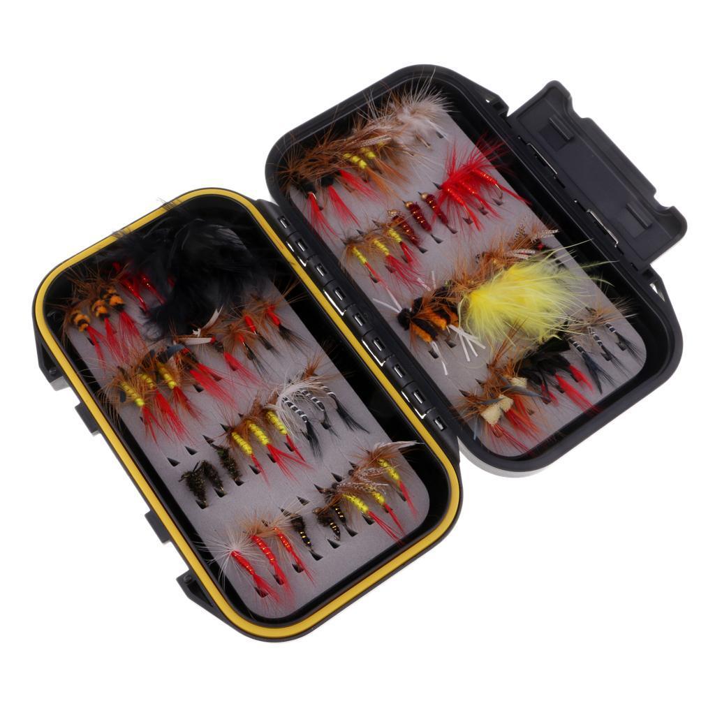 72pcs Fly Fishing Flies Trout Lures Hooks Dry/Wet Artificial Baits with Box
