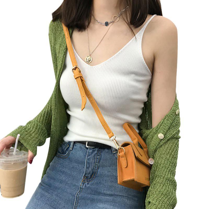 Áo Tank Top Dệt Kim Cổ Chữ U Phong Cách Retro