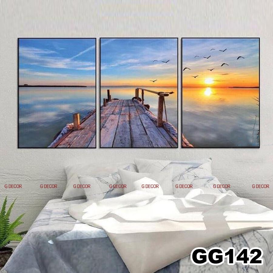 Tranh treo tường canvas 3 bức phong cách hiện đại Bắc Âu 94, tranh lá cây trang trí phòng cho bé, phòng khách, phòng ngủ