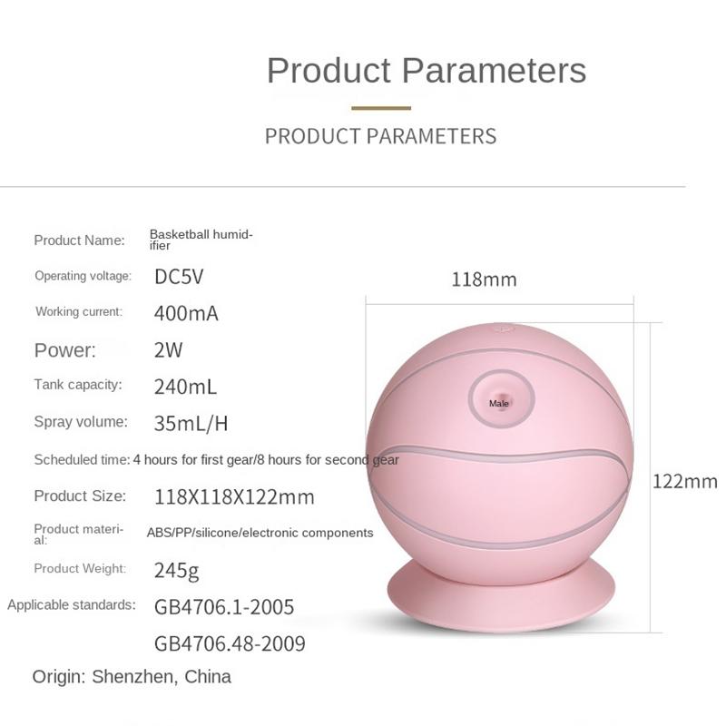 240Ml USB Bóng Rổ Mini Máy Tạo Độ Ẩm Không Khí Siêu Âm Thanh Nhà Cool Mist Hương Thơm Không Khí Máy Khuếch Tán Tinh Dầu LED Đèn Phòng Ngủ Im Lặng Phun Sương Tạo Ẩm Hình Ếch Con