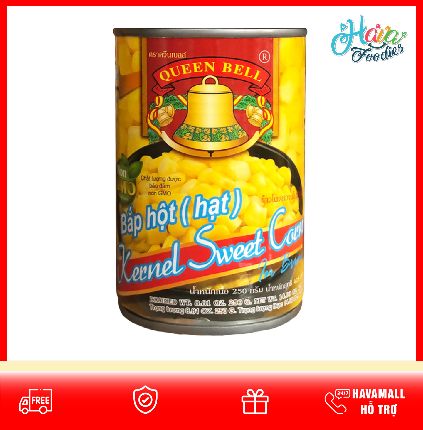 Bắp Nguyên Hạt Đóng Lon Queen Bell 425g – Kernel Sweet Corn In Brine