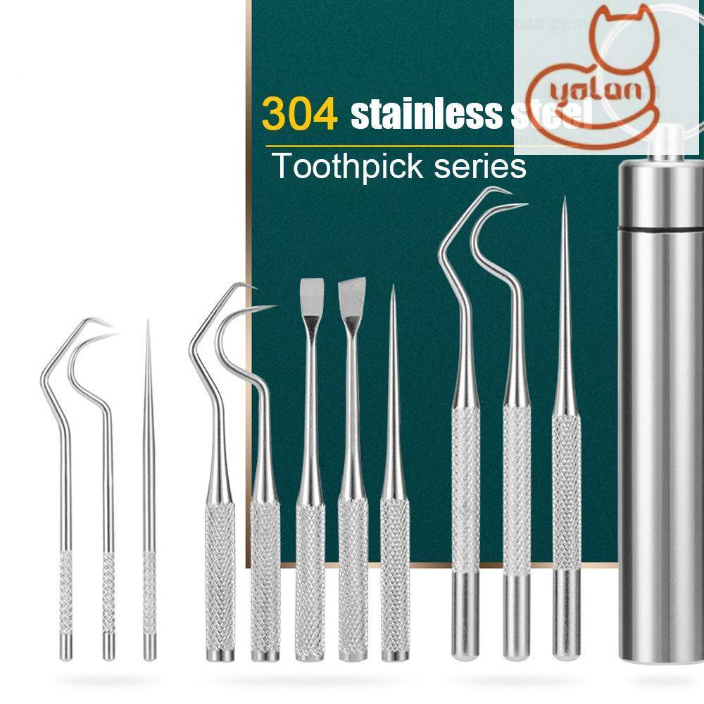 ☆YOLA☆ Picnics Metal Toothpick Set Outdoor Tooth Cleaning Stainless Steel Toothpick Portable Reusable Oral Care Tools Camping Toothpick Holder