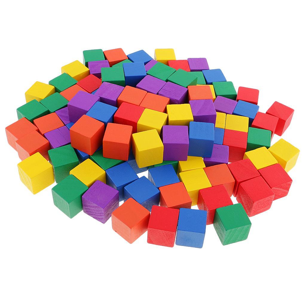 2x 100 Pieces Multicolor Wooden Cubes Square Blocks Crafts Decoration