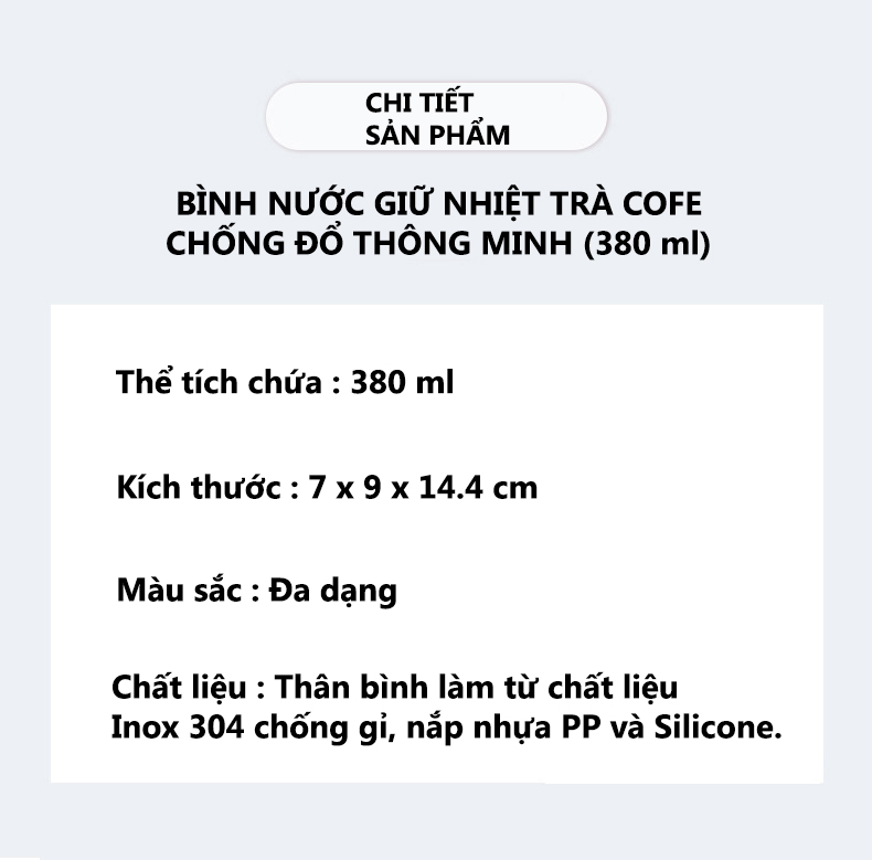 Bình Nước Giữ Nhiệt Trà Cafe Chống Đổ Thông Minh , Vỏ Nhựa , Chất Liệu Cách Nhiệt Inox 304 Cao Cấp , Kiểu Dáng Tinh Tế Năng Động YESURE ( 380ml