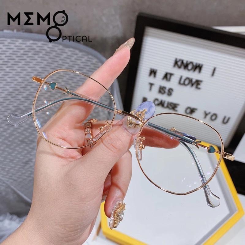 Gọng kính kim loại siêu nhẹ nam nữ Memo Optical dáng kính thời trang cách điệu 3132