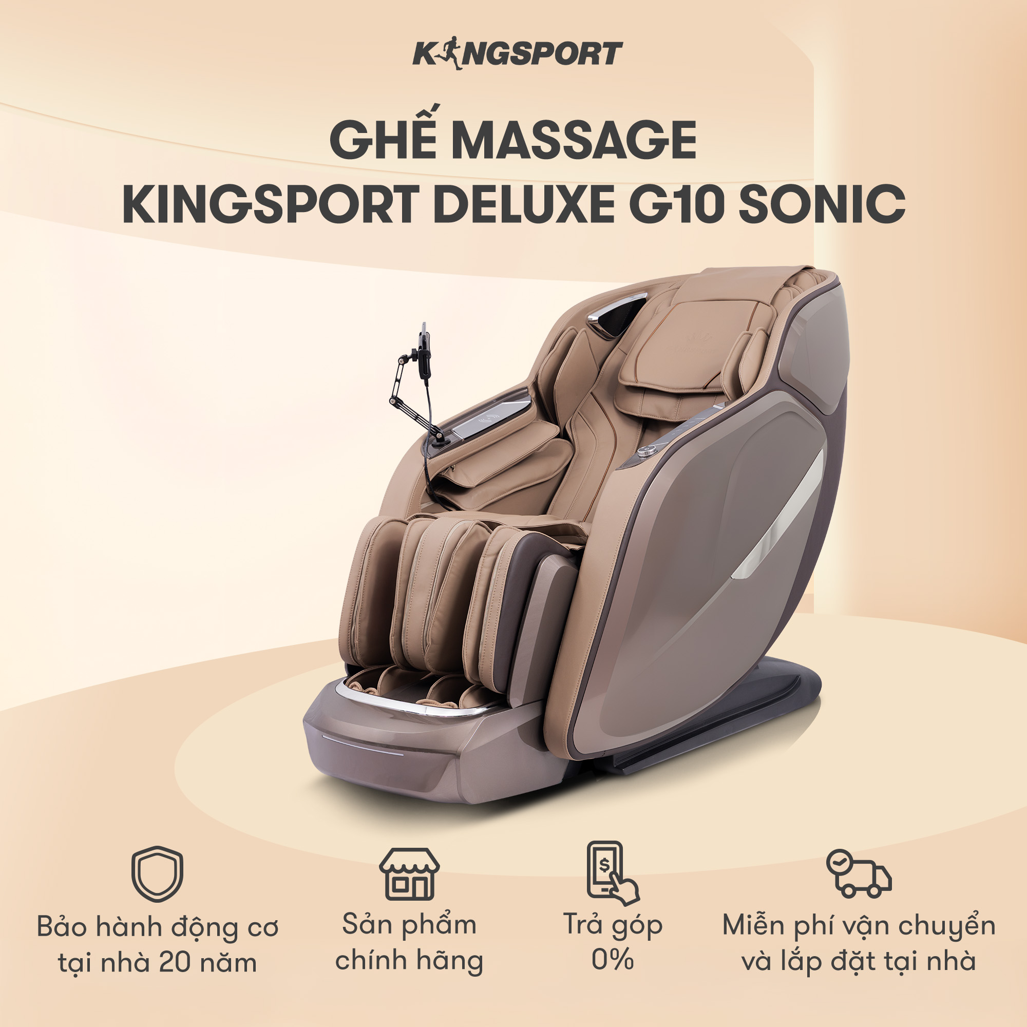 [Miễn phí lắp đặt] Ghế Massage KINGSPORT Deluxe G10 Sonic, Công nghệ sóng âm KingSonic với 38 bài massage cao cấp