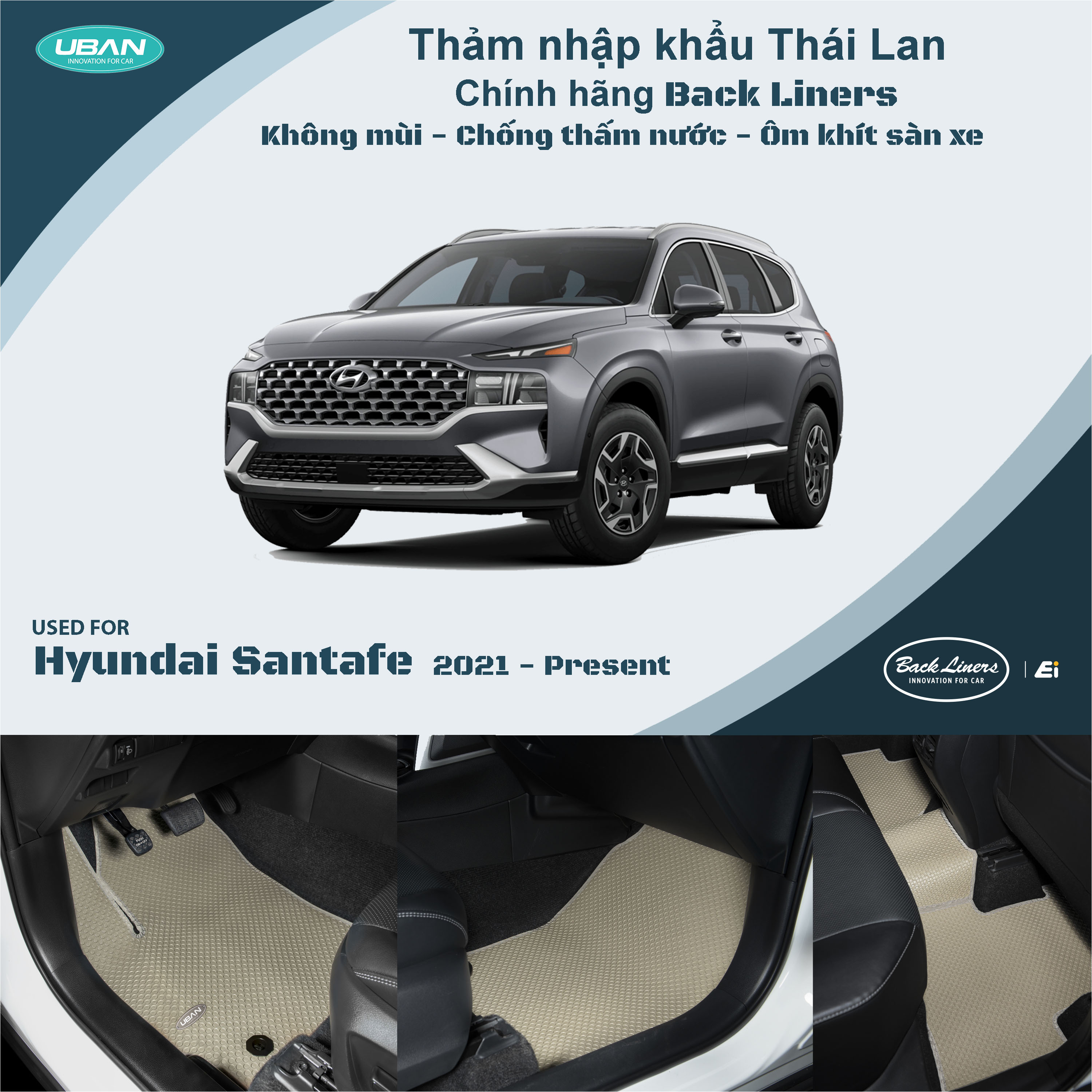 Thảm lót sàn ô tô UBAN cho xe Hyundai Santafe - Nhập khẩu Thái Lan