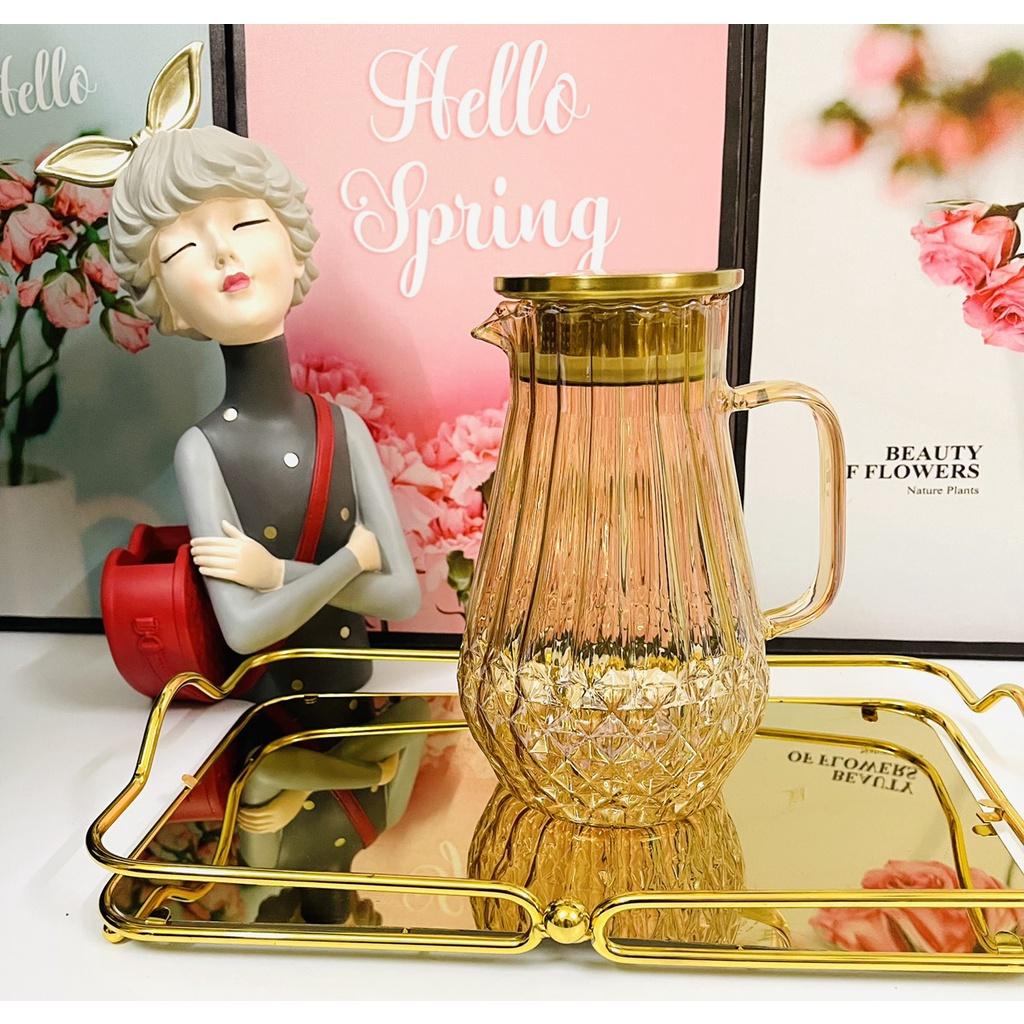 Bình Đựng Nước 1.8Lít Thủy Tinh Chịu Nhiệt 400 độ C, Bình Thủy Tinh Chịu Nhiệt Màu Vàng Mẫu 2 quà tặng ý nghĩa
