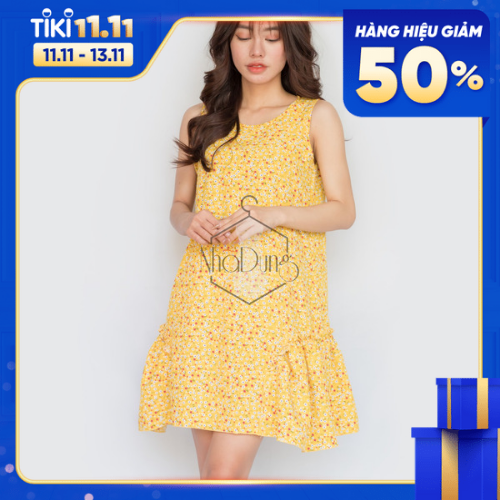 Đầm mặc nhà đầm đi chơi lụa cao cấp in họa tiết hoa nhí tà váy cách điệu dáng suôn dễ thương siêu mát dưới 70kg